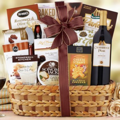 Buy wine gift baskets - Cliffside Merlot Bon Appetit Red Wine Gift Basket