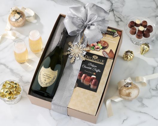 Item 375 - Dom Perignon and Chocolate Gift Box FREE SHIPPING 1% Save Original Price is $ 495
