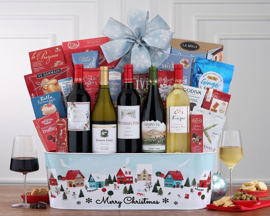 Item 496 - Merry Christmas Red and White Wine Basket FREE SHIPPING 25% Save Original Price is $ 395
