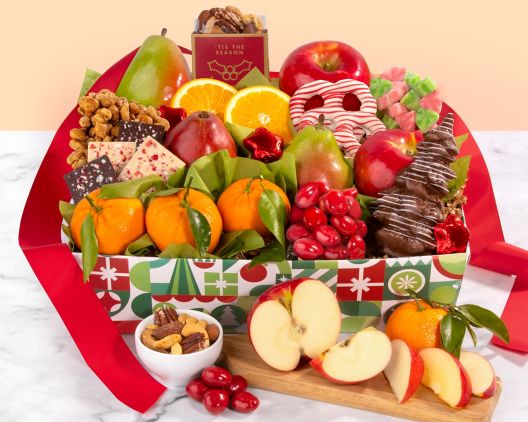 Item 5068 - Deluxe Holiday Chocolate, Nuts & Fresh Fruit Gift FREE SHIPPING 30% Save Original Price is $ 165