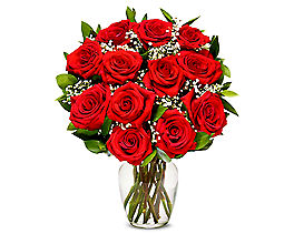 Suggestion - One Dozen Red Roses With Glass Vase 
