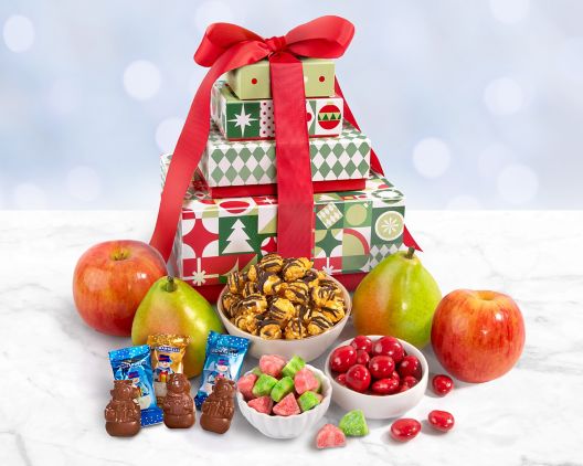 Item 5314 - Merry Christmas Fruit and Treats Gift Tower FREE SHIPPING 40% Save Original Price is $ 110