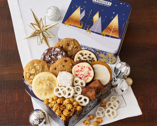 Suggestion - Blue & Gold Snowflake Gift Tin - Cookies & Snacks  Original Price is $120