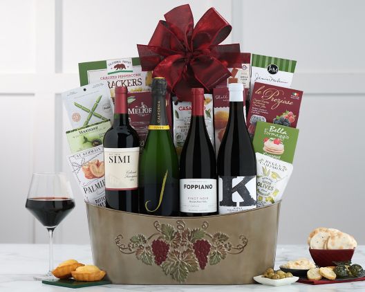 Item 636 - Red Wine and Sparkling Quartet Gift Basket FREE SHIPPING 3% Save Original Price is $ 325