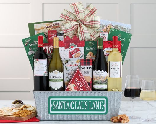 Item 977 - Santa Claus Ln Red and White Wine Basket 39% Save Original Price is $ 165