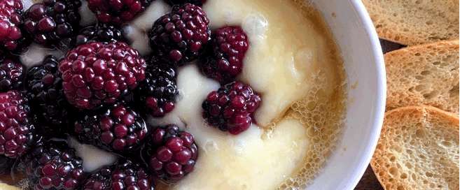 Wine-Soaked Blackberries and Honey Baked Brie