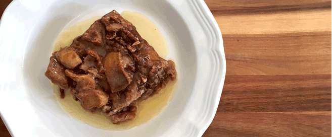 Vanilla Pecan Bread Pudding in a Buttered Rum Sauce