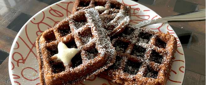Eggnog Gingerbread Waffles in a Buttered Vanilla-Maple Syrup
