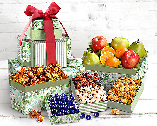Christmas Gift Basket Tower with Dried Fruits & Nuts Gourmet